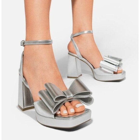 Dream Pairs Womens Bow Platform Chunky Open Toe Sandals Silver Size 9 Party - Picture 1 of 14